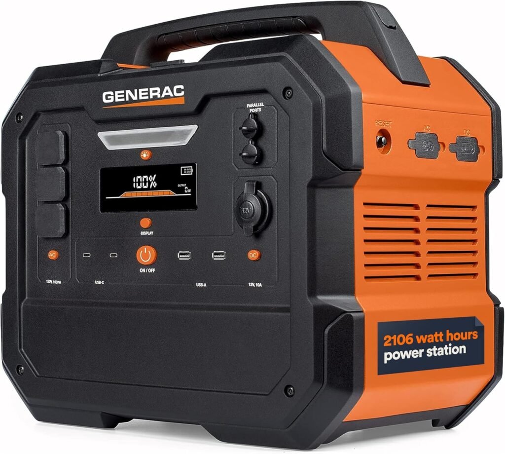 Generac 1086Wh Portable Power Station with Lithium-Ion Battery - Clean, Emission-Free Power - Wirless Charging Pad and Compact Design - Camping, RV, Indoor/Outdoor Use - Orange/Black