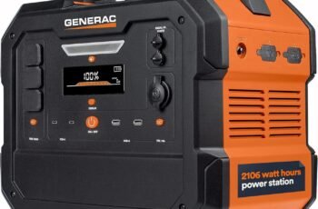 Generac 1086Wh Portable Power Station with Lithium-Ion Battery – Clean, Emission-Free Power – Wirless Charging Pad and Compact Design – Camping, RV, Indoor/Outdoor Use – Orange/Black
