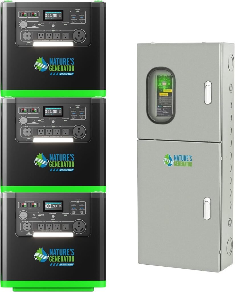 Natures Generator Packs 3840Wh Solar Generator + 125A Automatic Transfer Switch, Lithium Batteries, 6000W Power Station for Home Backup, RVs, Emergencies, Power Outages, and Outdoor Camping