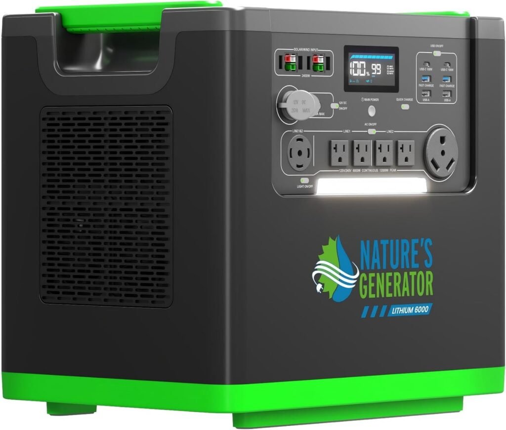 Natures Generator Packs 3840Wh Solar Generator + 125A Automatic Transfer Switch, Lithium Batteries, 6000W Power Station for Home Backup, RVs, Emergencies, Power Outages, and Outdoor Camping
